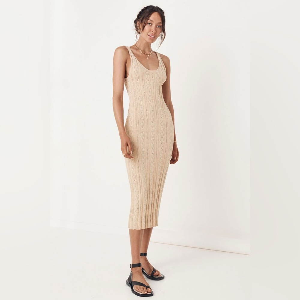 Spell Frenchie Rib Midi Dress in Champagne